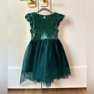 Little girls sequin party dress, forest green NWOT sz 5